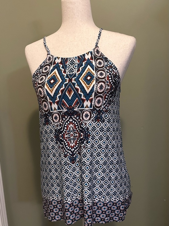 Blu Pepper Tops - Blu Pepper Teal Green & Navy Geo Halter Tank